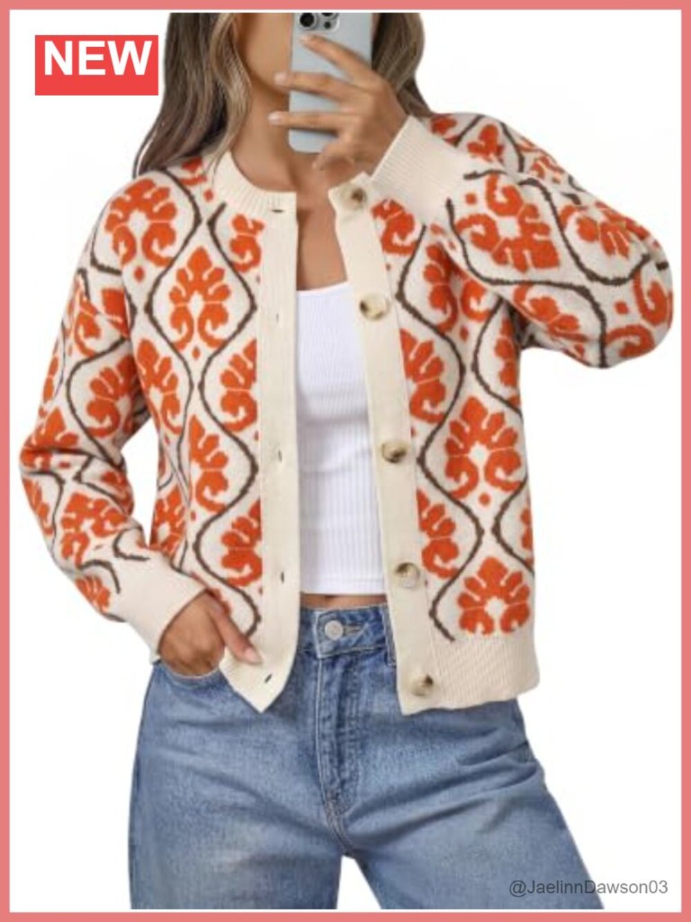 Cropped Button Up Knit Cardigan Floral Vintage Boho Style